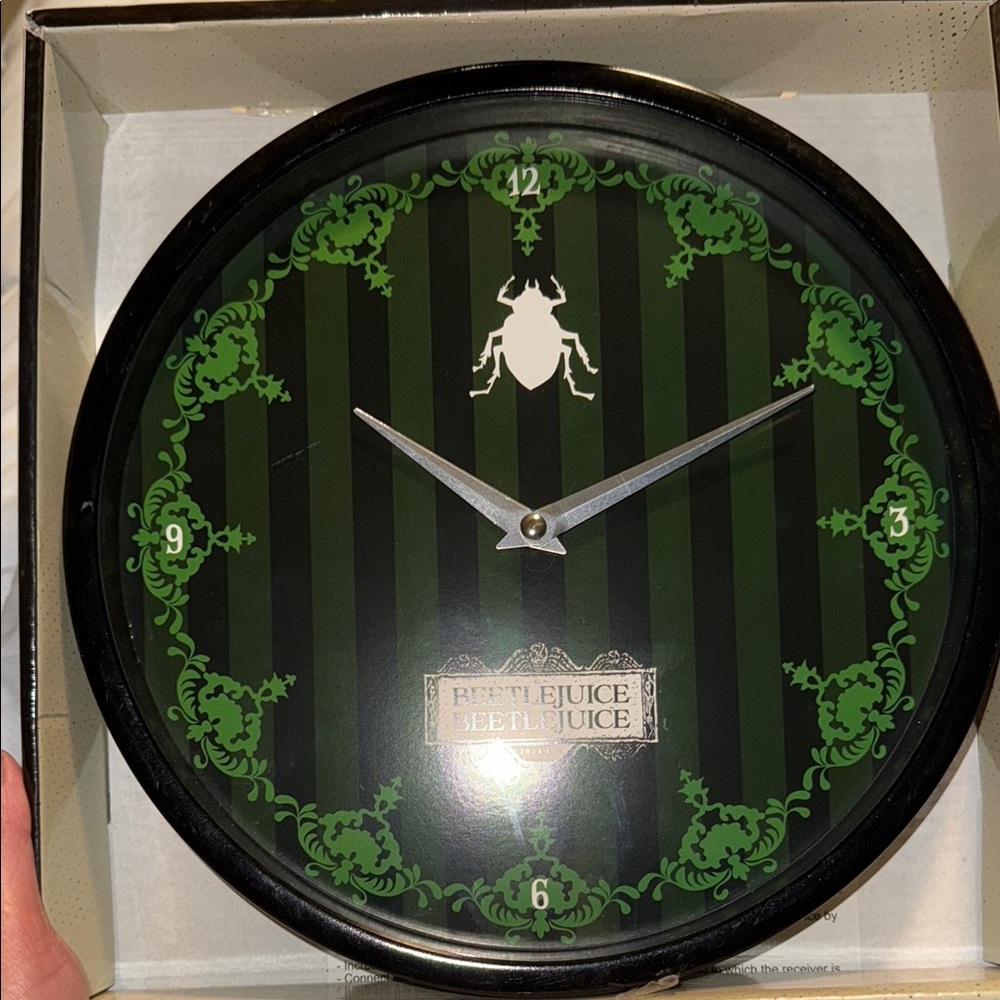 Intricate Green Floral Black Wall Clock